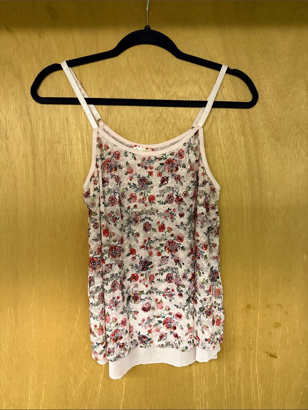 Altar'd State White Floral Lace-Trim Cami with Multicolor Flowers